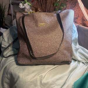 Shiseido Metallic Bronze Glitter Tote Bag Shimmer Shoulder Bag Gold Hardware
